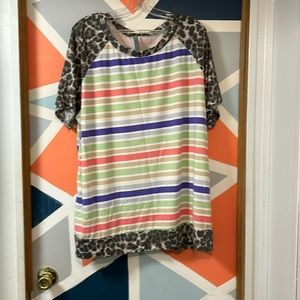 Women’s striped and cheetah print short sleeve tee
